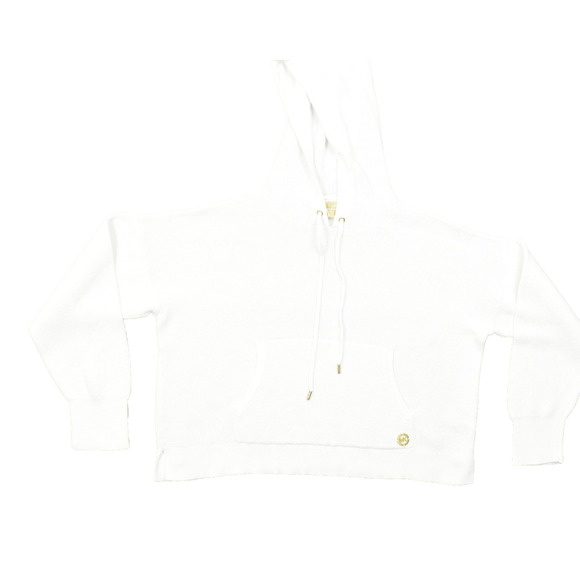 Michael Kors Women's White Waffle Knit Hoodie Sweatshirt Regular Size L - Picture 1 of 8